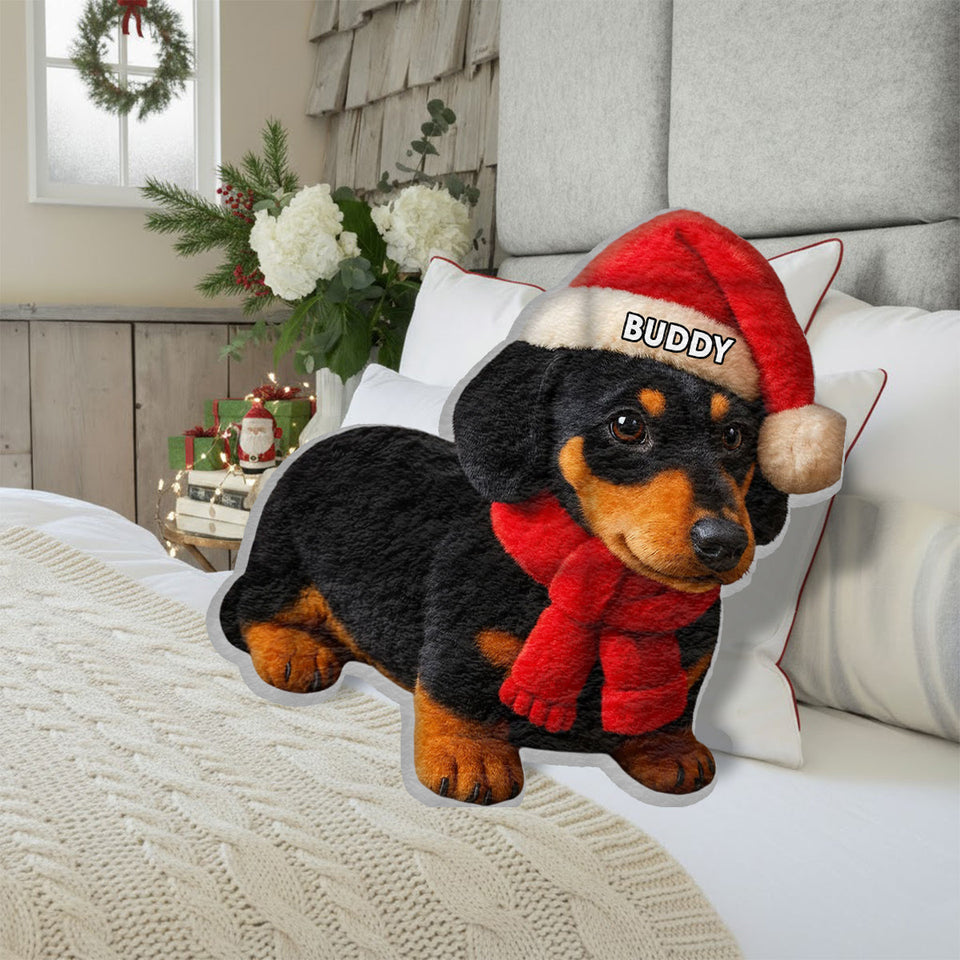 Pet Christmas - Personalized Dachshund Dog Faux Fur Shaped Pillow