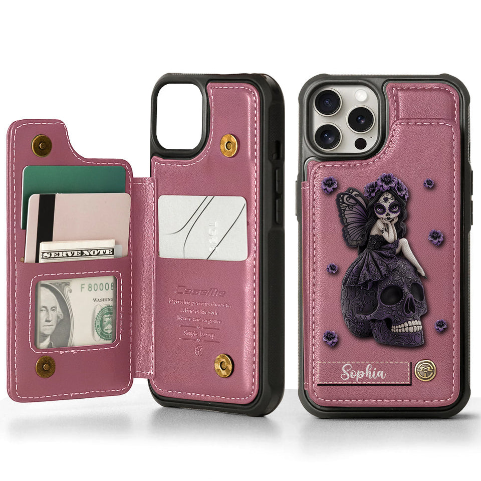 Beautiful Gothic Fairy Girl - Personalized Skull Wallet Phone Case