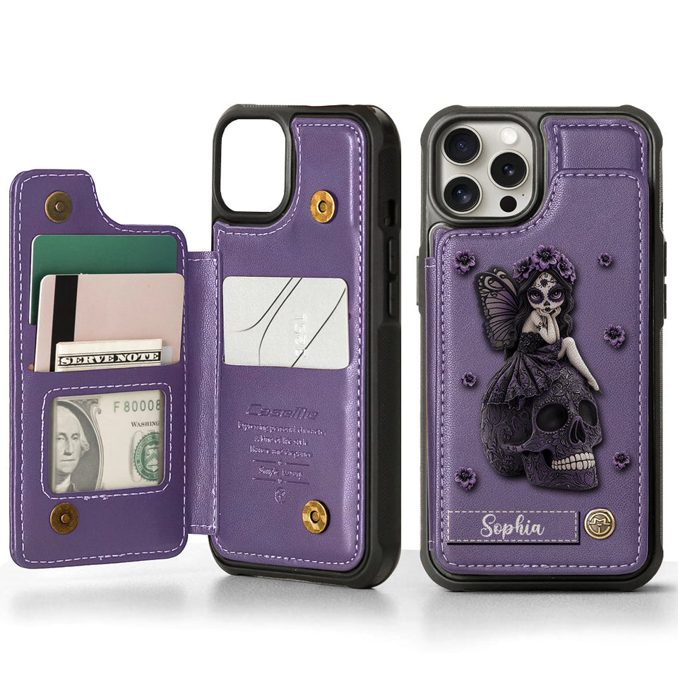 Beautiful Gothic Fairy Girl - Personalized Skull Wallet Phone Case