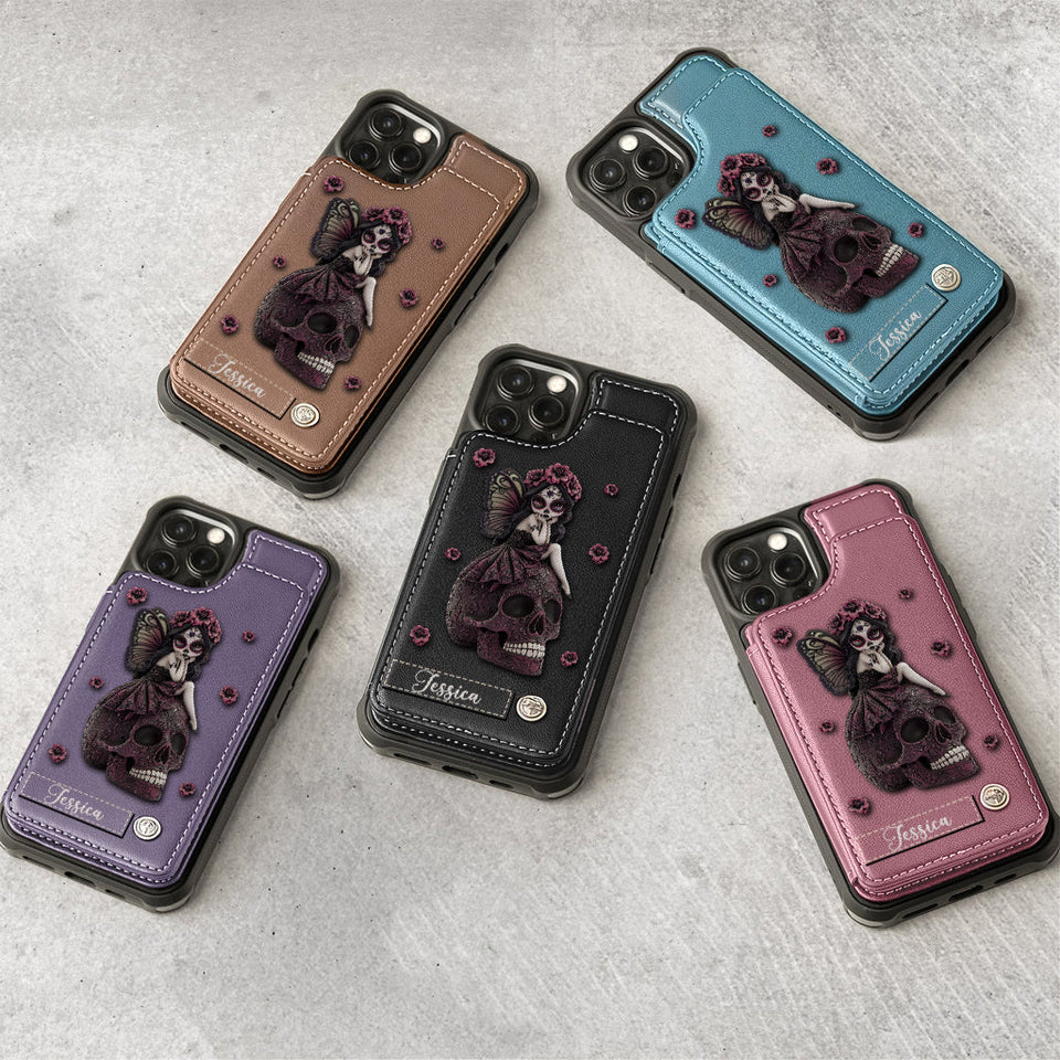Beautiful Gothic Fairy Girl - Personalized Skull Wallet Phone Case