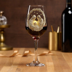 Nativity Scene - Personalized Christian Wine Glass With Long Stem