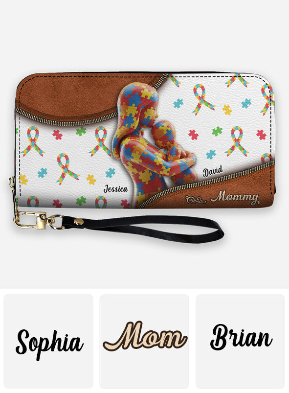 L'amour d'une mère - Portefeuille long en cuir personnalisé pour la sensibilisation à l'autisme