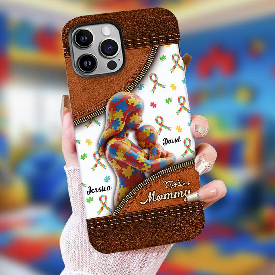 L'amour d'une mère - Coque de téléphone personnalisée avec impression intégrale pour la sensibilisation à l'autisme