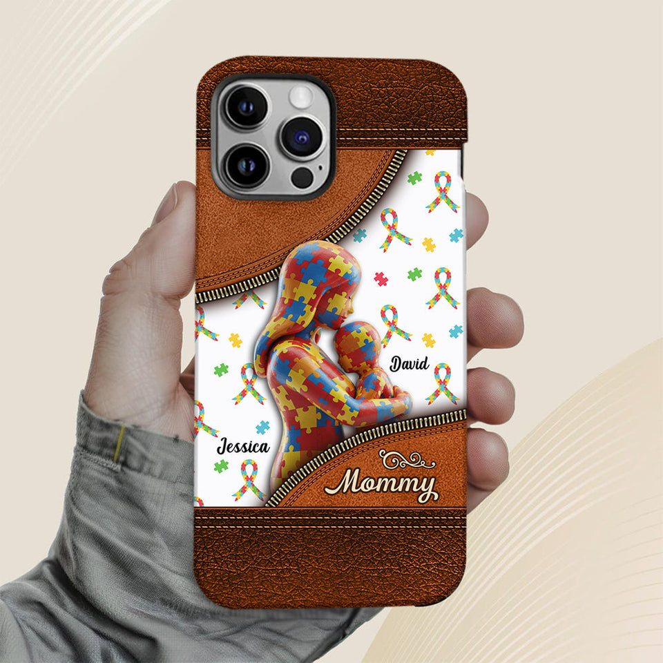 L'amour d'une mère - Coque de téléphone personnalisée avec impression intégrale pour la sensibilisation à l'autisme