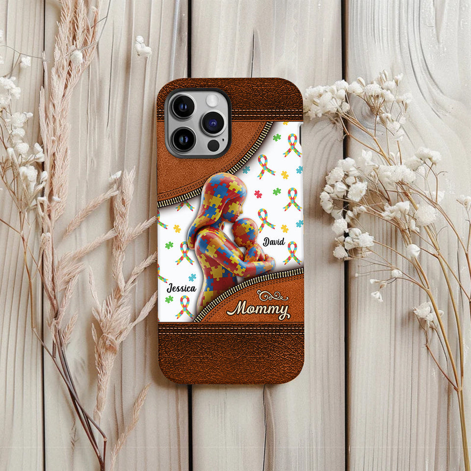 L'amour d'une mère - Coque de téléphone personnalisée avec impression intégrale pour la sensibilisation à l'autisme