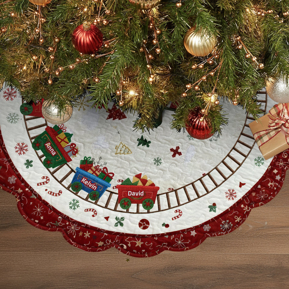 Family Christmas Train - Personalized Family Shaped Tree Skirt