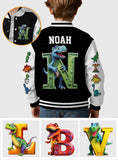 Initial Dinosaurs For Boys And Girls - Personalized Kid Varsity Jacket