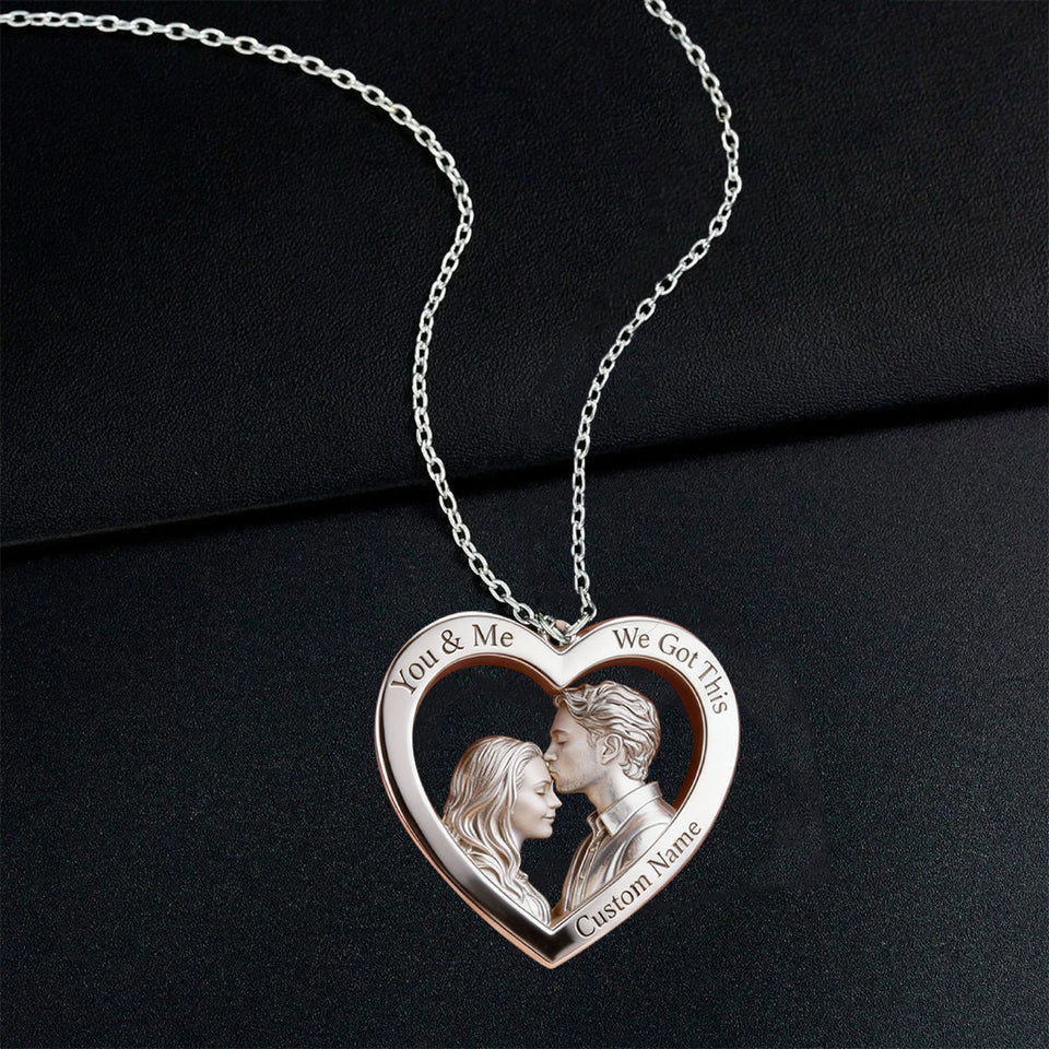 Custom Pendant Necklace From Any Photo - Personalized Couple Shaped Metal Pendant Necklace