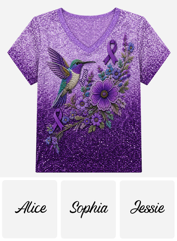 Alzheimer’s Awareness Month - Personalized Alzheimer Awareness Fully Printed V-Neck T-Shirt