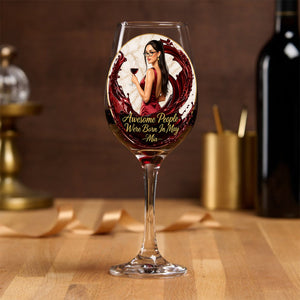 Awesome People Were Born In - Personalized Wine Wine Glass With Long Stem