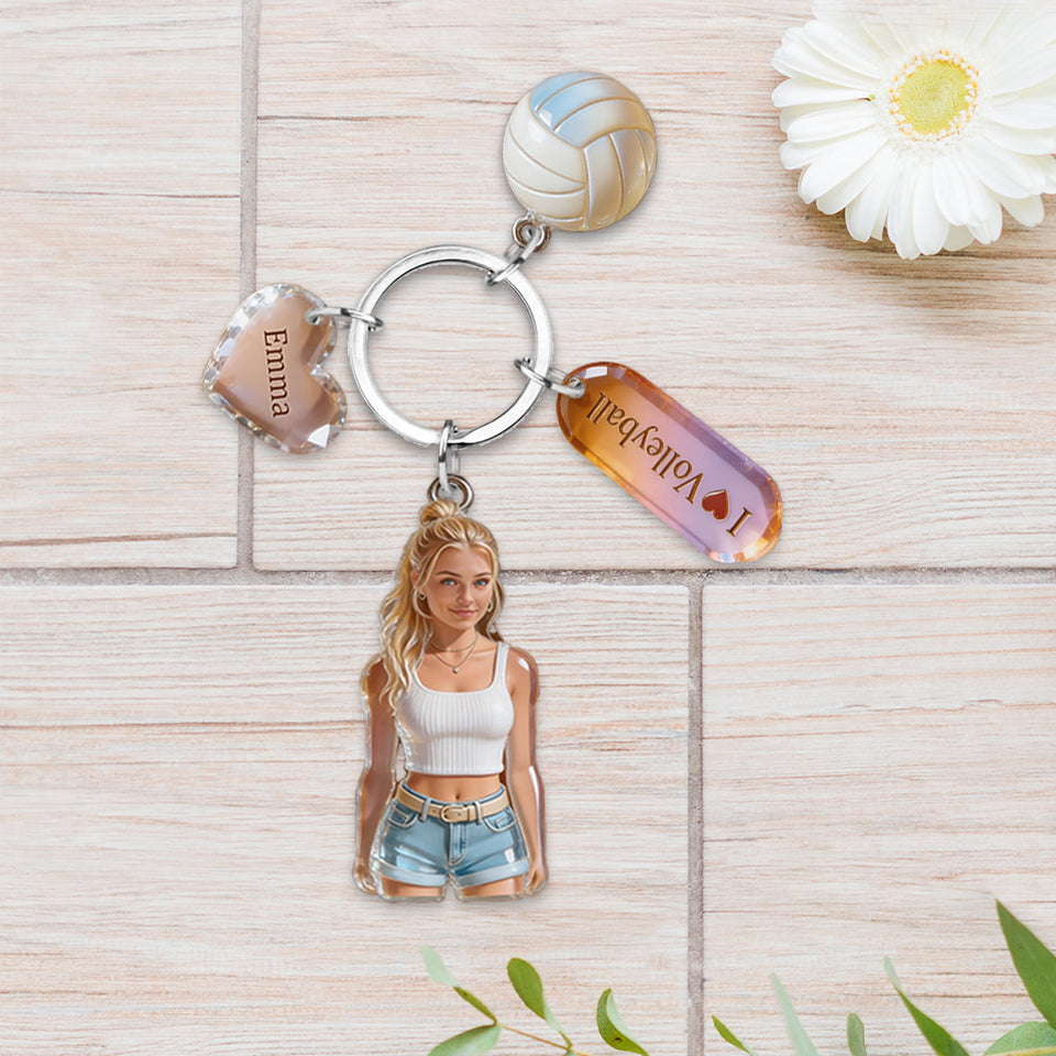Custom Any Photo - Personalized Volleyball Keychain With Charms