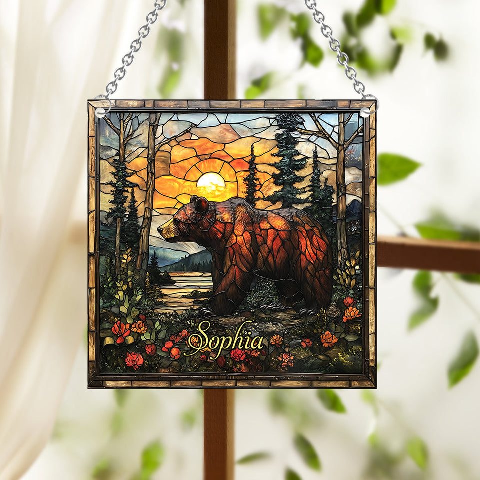 Forest Bear - Personalized Bear Window Hanging Suncatcher Ornament