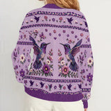 Purple Humming Bird - Personalized Hummingbird Cardigan Sweater