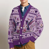 Purple Humming Bird - Personalized Hummingbird Cardigan Sweater
