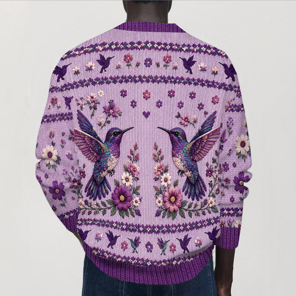 Purple Humming Bird - Personalized Hummingbird Cardigan Sweater