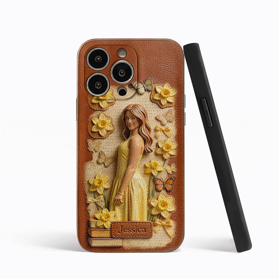 Custom Any Photo Unique Birth Flower - Personalized Self Love Leather Phone Case