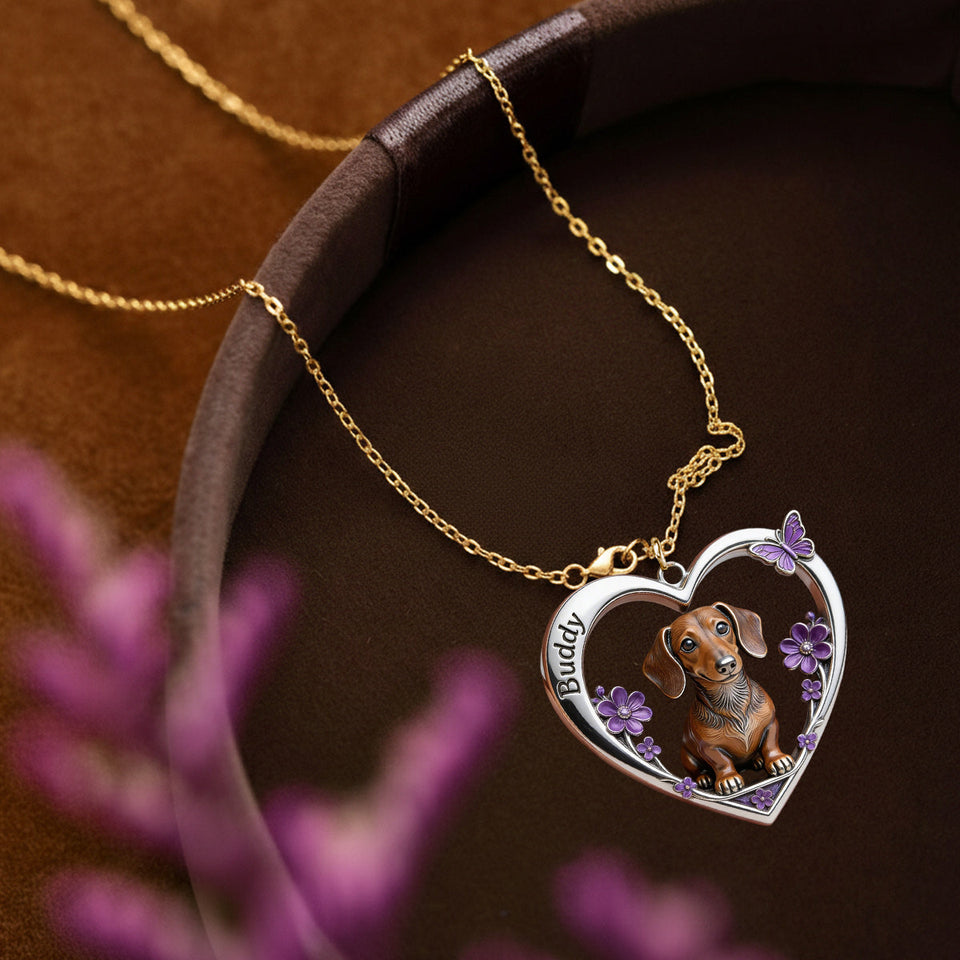 Any Photo Love My Pet Custom Flower - Personalized Dog Shaped Metal Pendant Necklace