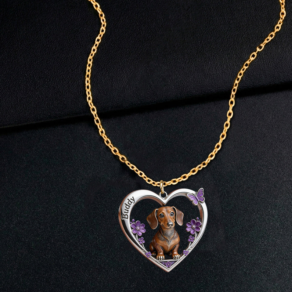 Any Photo Love My Pet Custom Flower - Personalized Dog Shaped Metal Pendant Necklace