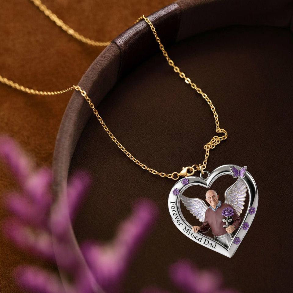 Any Photo Forever Missed Custom Flower - Personalized Memorial Shaped Metal Pendant Necklace