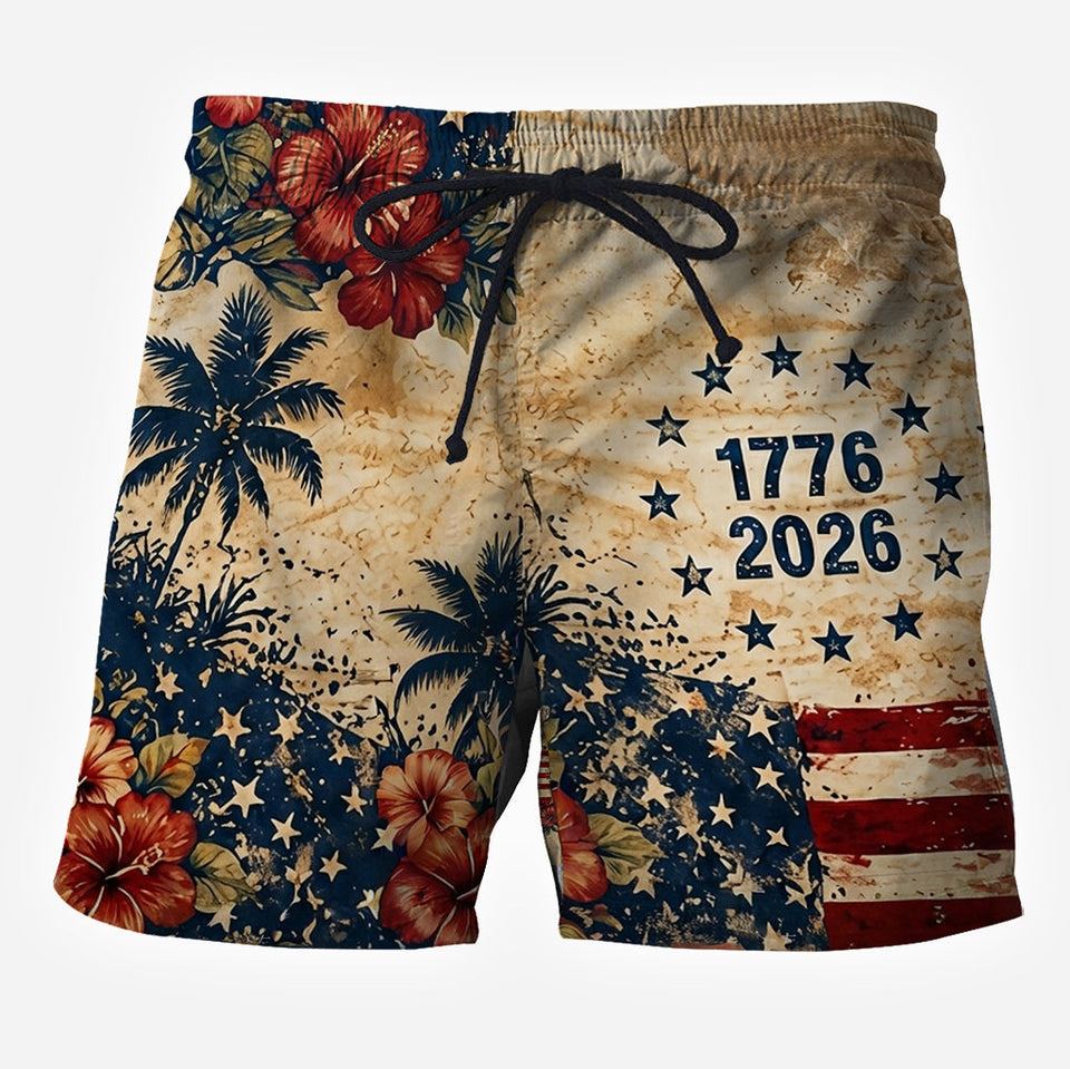250 Years Vintage US Independence Day Aloha Shirt & Pants Set - Personalized Independence Day/ 4th of July Hawaiian Shirt & Men Shorts