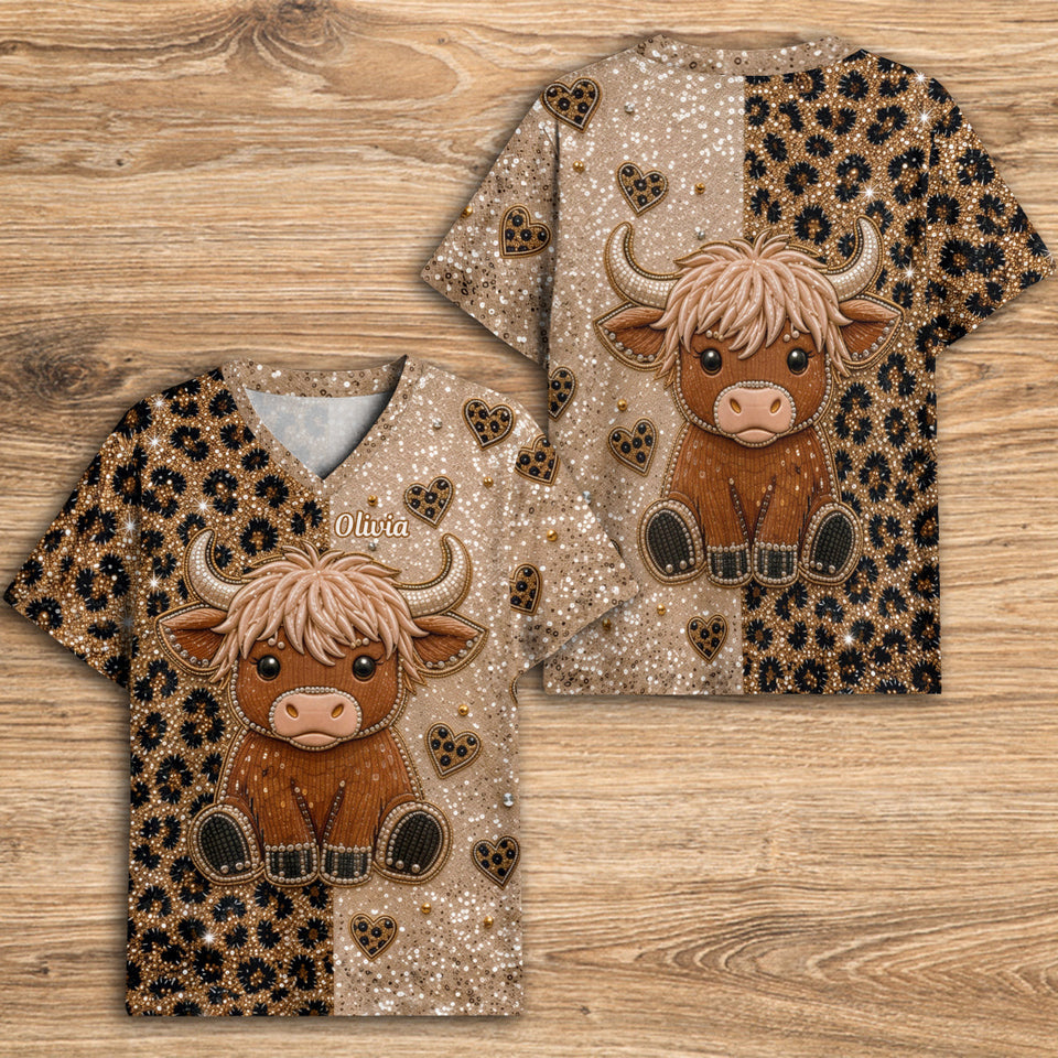 Love Highland Cow - Personalized Highland Cow Fully Printed V-Neck T-Shirt