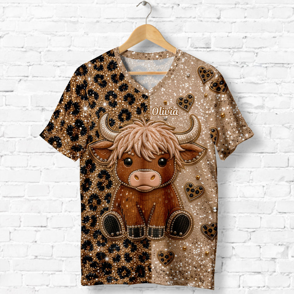Love Highland Cow - Personalized Highland Cow Fully Printed V-Neck T-Shirt
