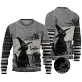 Black Cat With Witch Hat - Personalized Witch Ugly Sweater