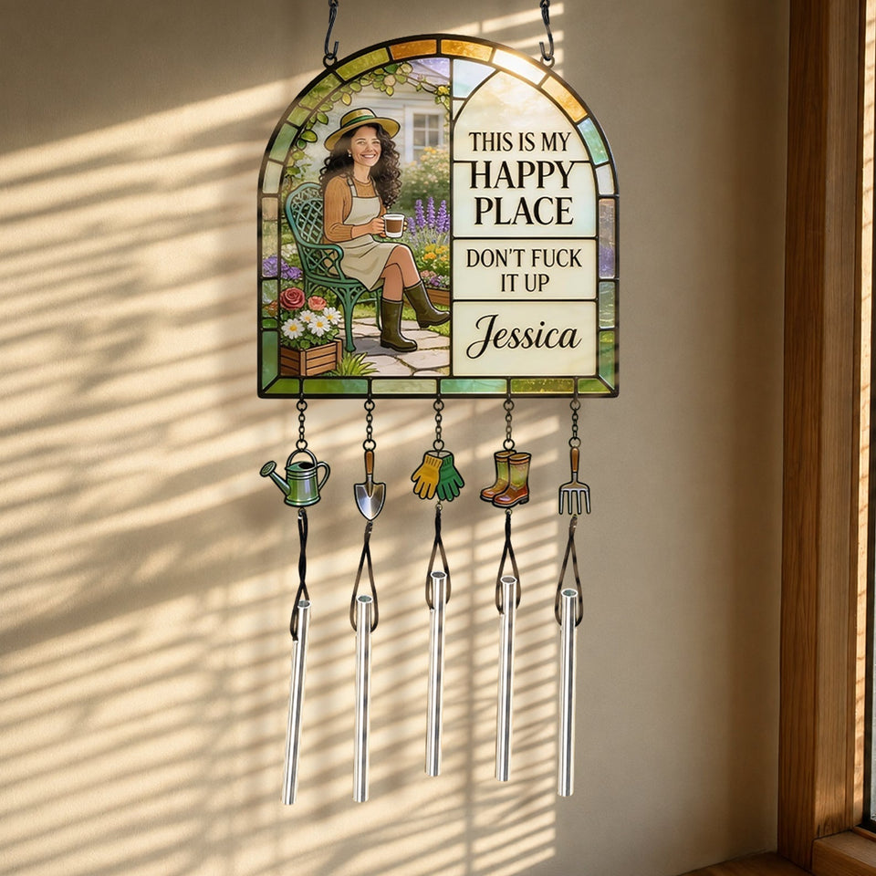 Garden Is My Happy Place - Personalized Gardening Wind Chime With Charm