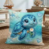 Salty Lil' Beach - Personalized Turtle Premium Faux Fur Pillow