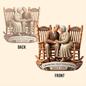 Old Couple Sitting On Rocking Chairs Together - Personalized Couple Custom Shaped Acrylic Plaque
