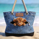 Love Highland Cows - Personalized Highland Cow Beach Bag