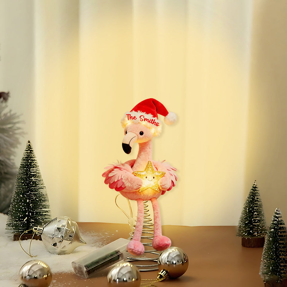 Pink Christmas - Personalized Flamingo LED Light Tree Topper
