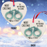 To My Partner In Crime - Personalized Bestie Ceramic Heart Ornament