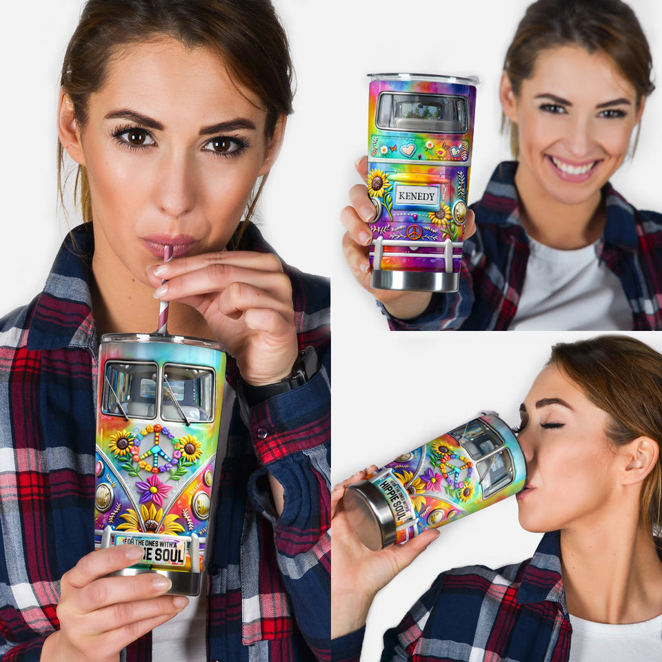 Hippie Van, Hippie Soul - Personalized Hippie Tumbler