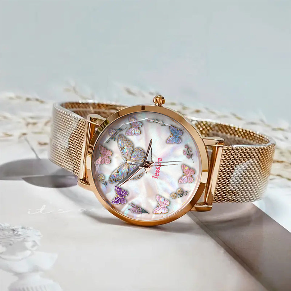 Sparkle Butterfies - Personalized Butterfly Women Hand Watch
