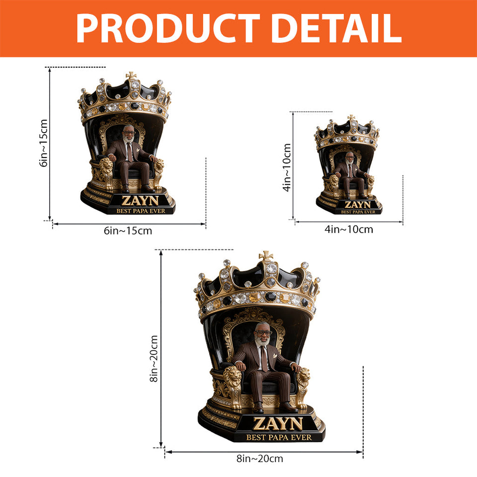 Custom King Throne Photo Figurine Statue for Black Grandpa | Personalized Best Black Grandpa Ever Crown Sculpture | Unique Father's Day Gift for Office Desk Decor