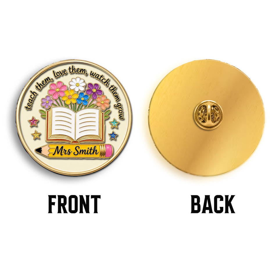 Teacher Gifts Boho Kraft - Personalized Teacher 3D Embossed Enamel Pin