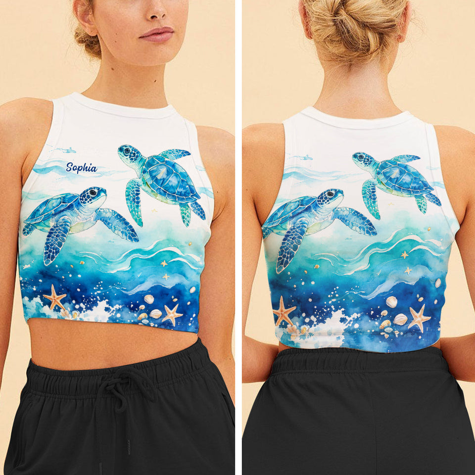 Salty Lil' Beach - Personalized Turtle Flare Leggings & Crop Tanktop