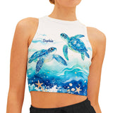 Salty Lil' Beach - Personalized Turtle Flare Leggings & Crop Tanktop
