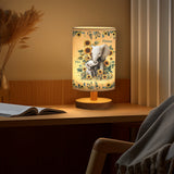 Sunflower Elephant Mom - Personalized Mother Tableside Lamp With Wood Base