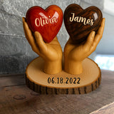 Two Hearts One Love - Personalized Couple Custom Shaped Wood Plaque