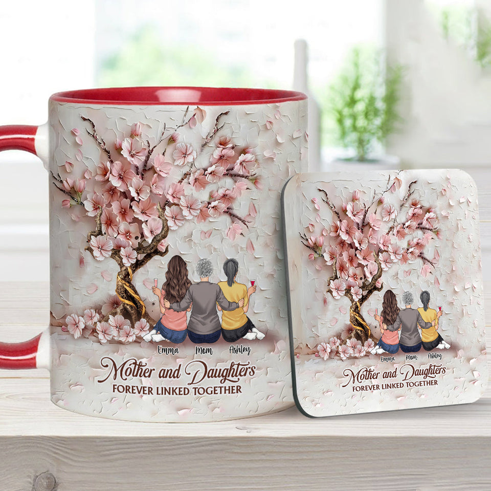 Mother And Daughters Forever Linked Together - Personalized Mother Accent Mug