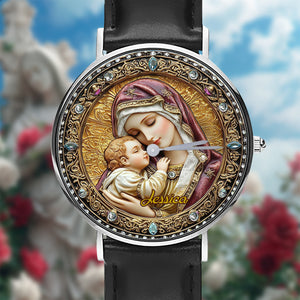 Montre-bracelet chrétienne personnalisée Catholight Divine Vierge et Enfant
