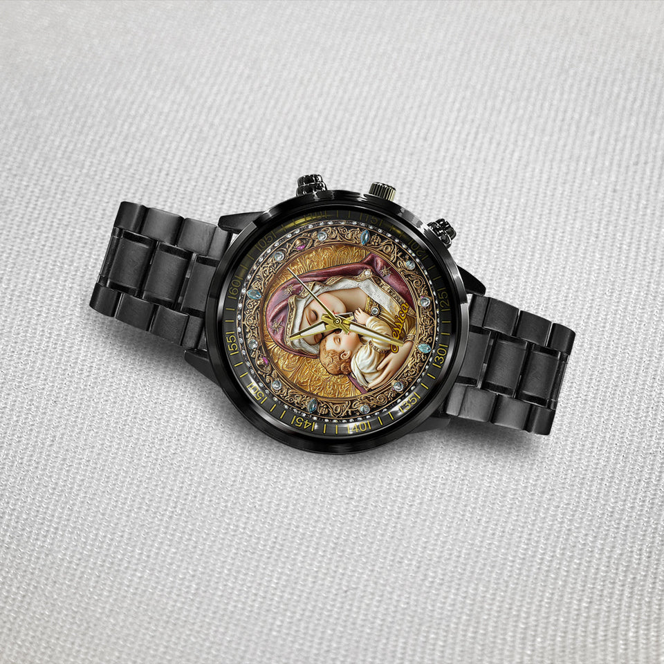 Montre-bracelet chrétienne personnalisée Catholight Divine Vierge et Enfant
