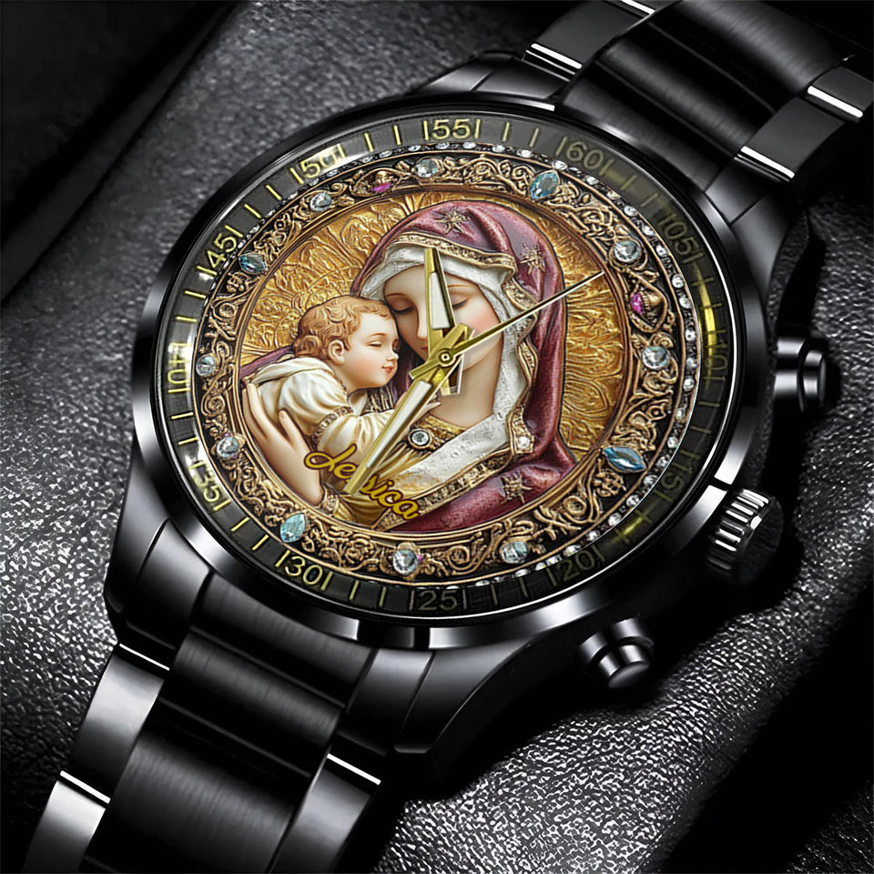 Montre-bracelet chrétienne personnalisée Catholight Divine Vierge et Enfant