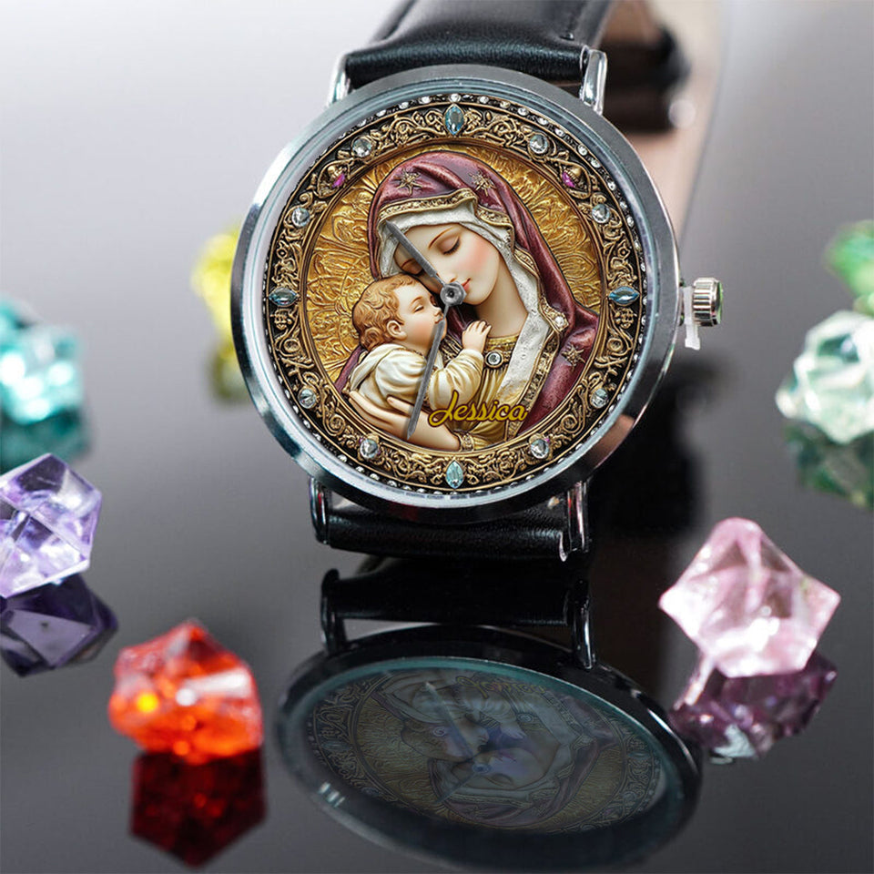 Montre-bracelet chrétienne personnalisée Catholight Divine Vierge et Enfant