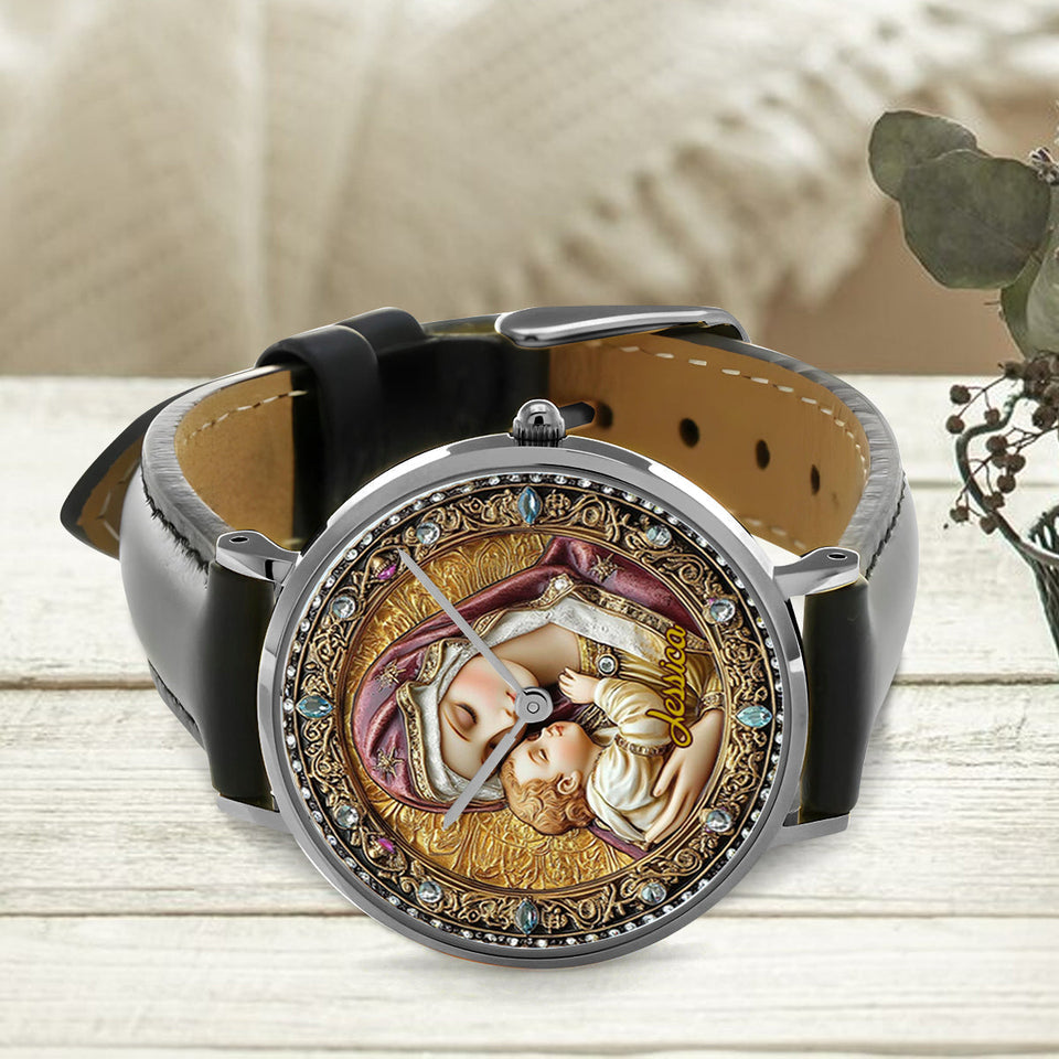 Montre-bracelet chrétienne personnalisée Catholight Divine Vierge et Enfant