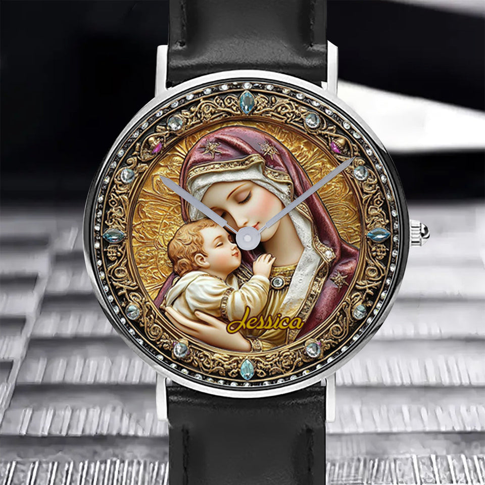 Montre-bracelet chrétienne personnalisée Catholight Divine Vierge et Enfant