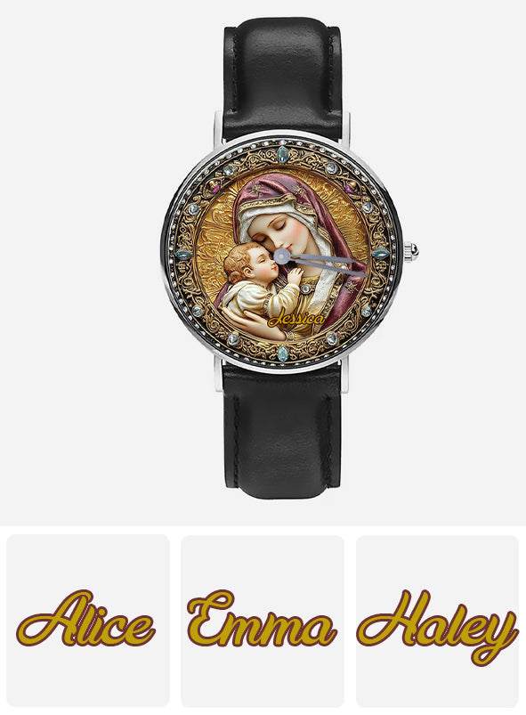 Montre-bracelet chrétienne personnalisée Catholight Divine Vierge et Enfant
