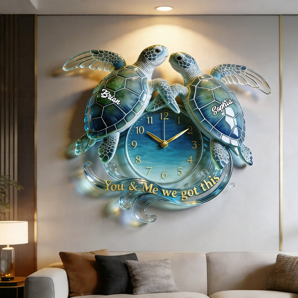 You & Me We Got This - Personalized Turtle Acrylic Wall Clock
